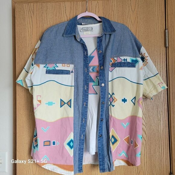 Vintage Saint Germain Paris Aztec print 2 piece set womens size medium - Picture 1 of 11